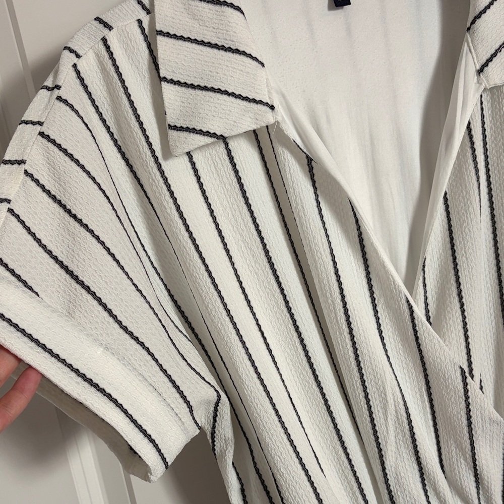 Adrienne Vittadini Striped Wrap Summer Dress White Black Belted Size L - Picture 6 of 7